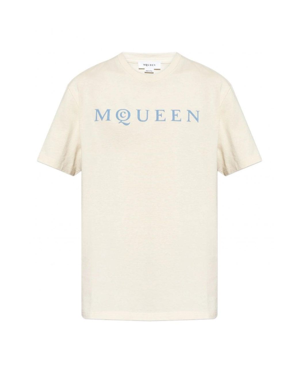 McQueen White Flock Print Logo T Shirt for men
