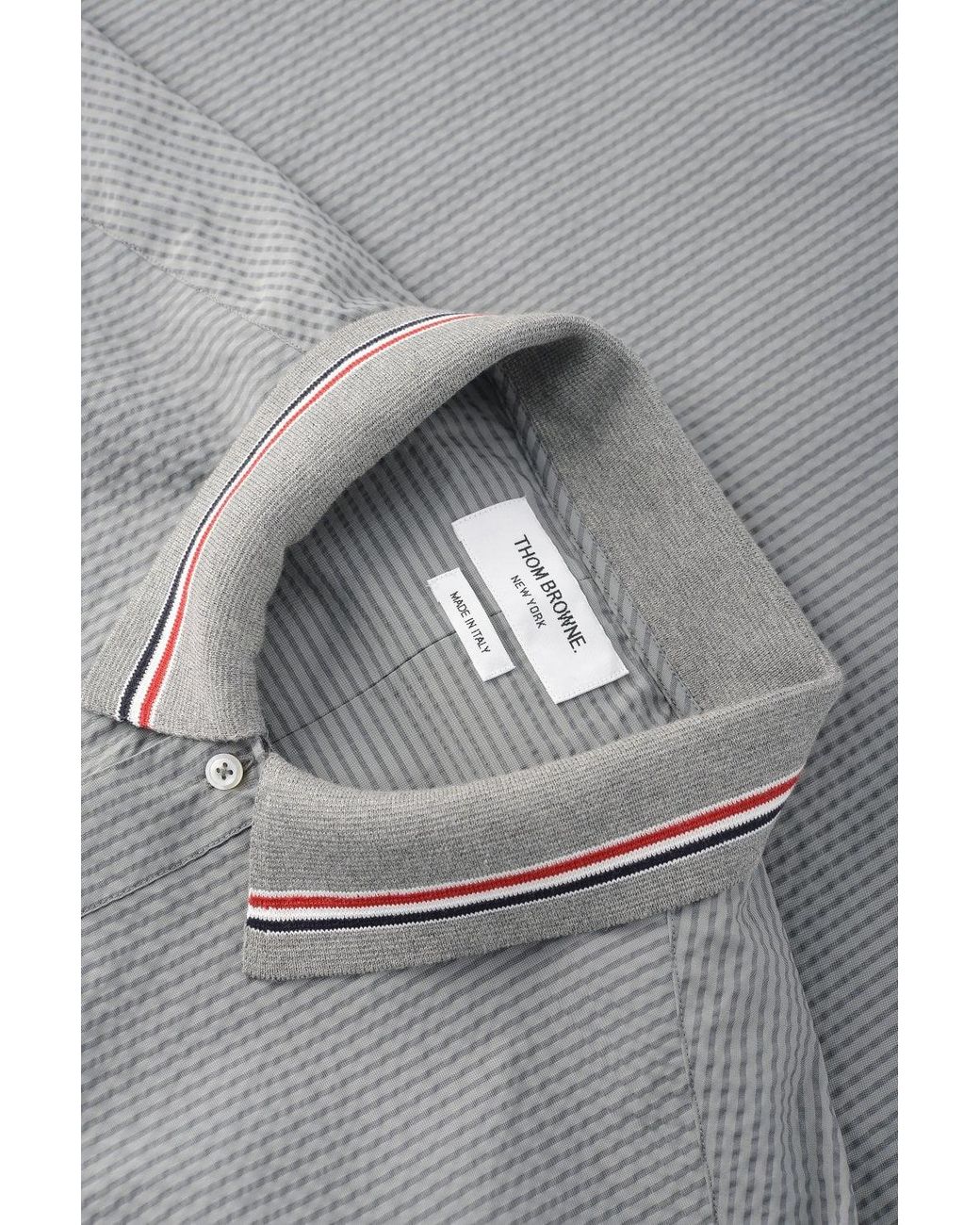 Thom Browne Gray Knit Collar Rugby Seersucker Shirt for men
