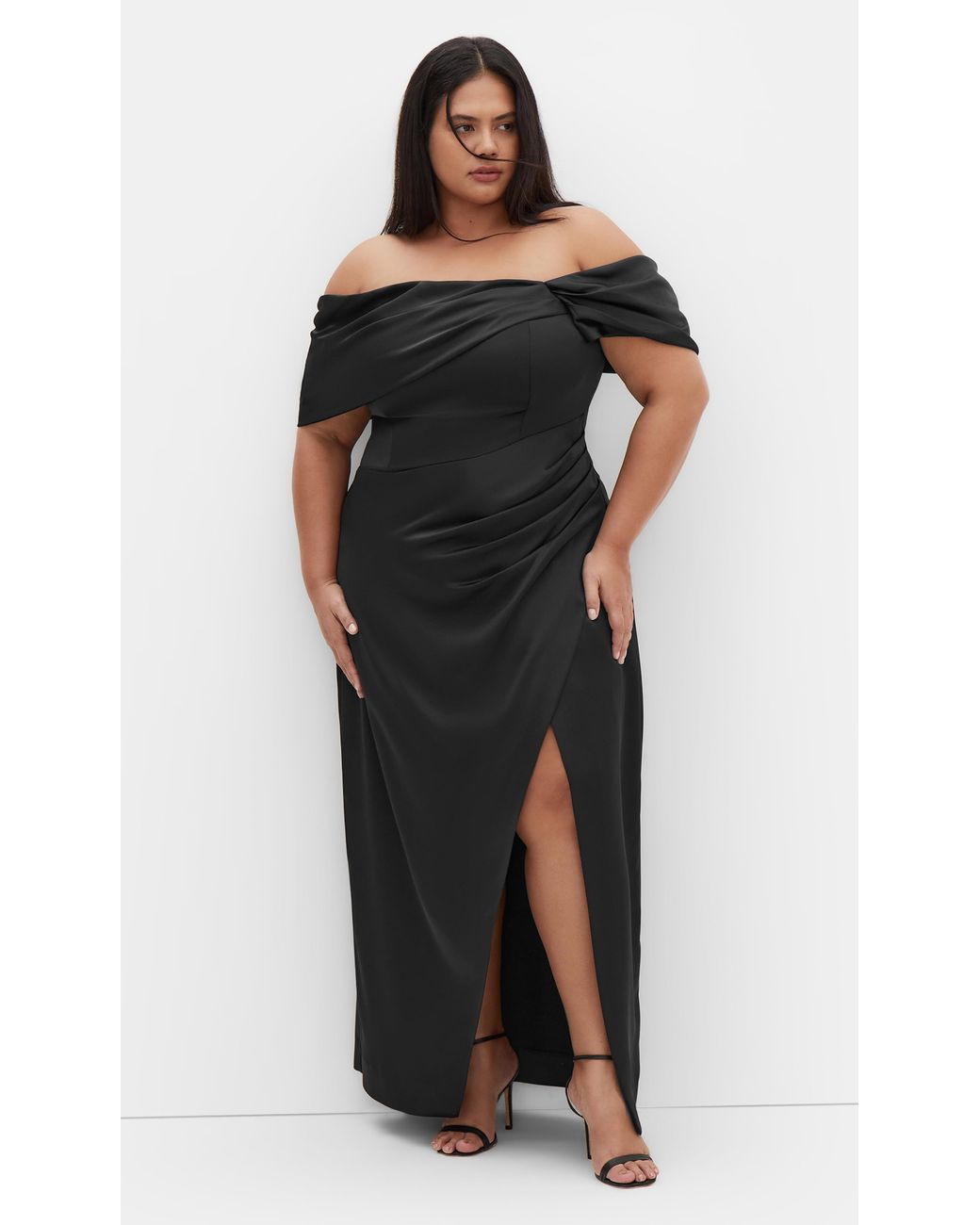 City Chic Plus Size Paloma Off Shoulder Maxi Dress in Black | Lyst
