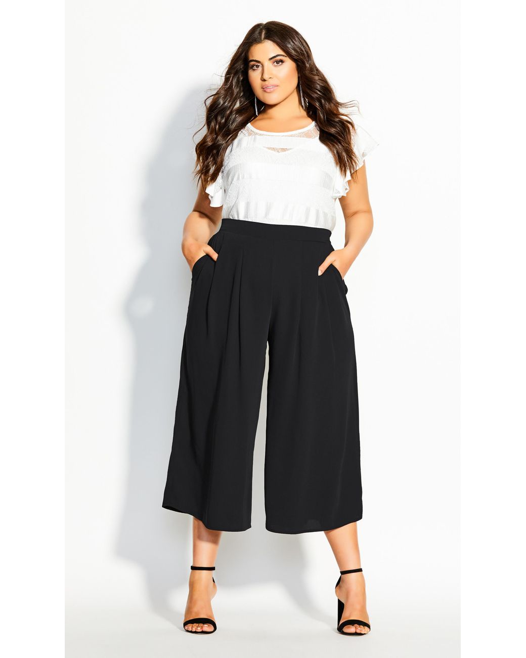 City Chic Synthetic Crop Palazzo Pant in Black Lyst
