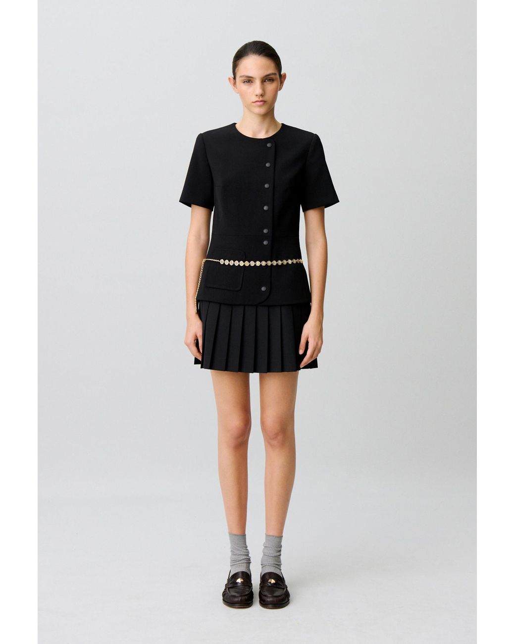 Claudie Pierlot Black Short Pleated Peplum Dress