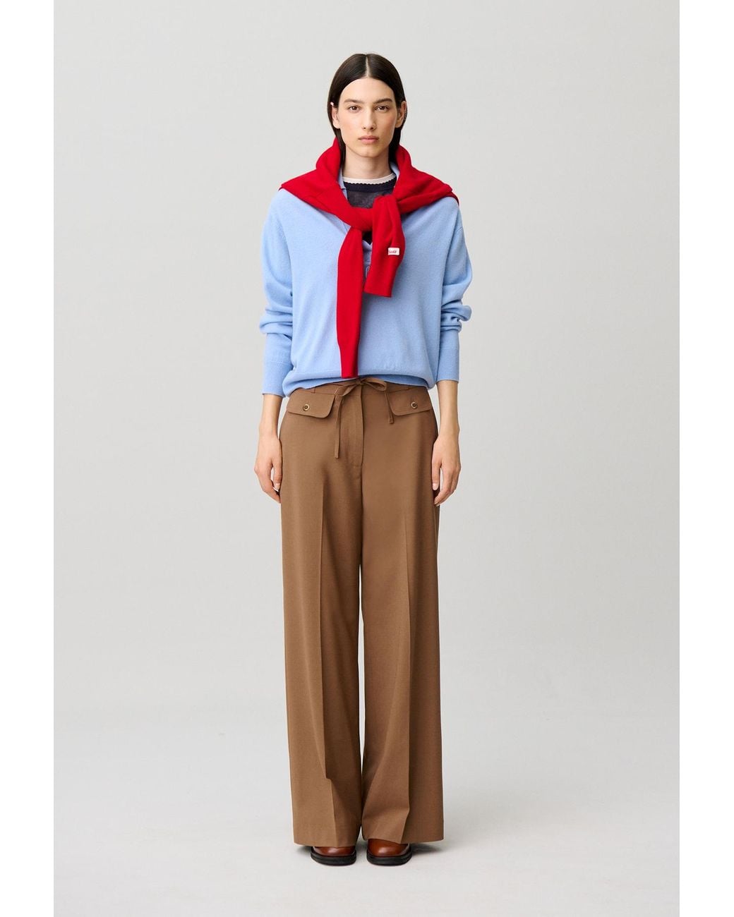 Claudie Pierlot Red Wide-Leg Wool Blend Trousers