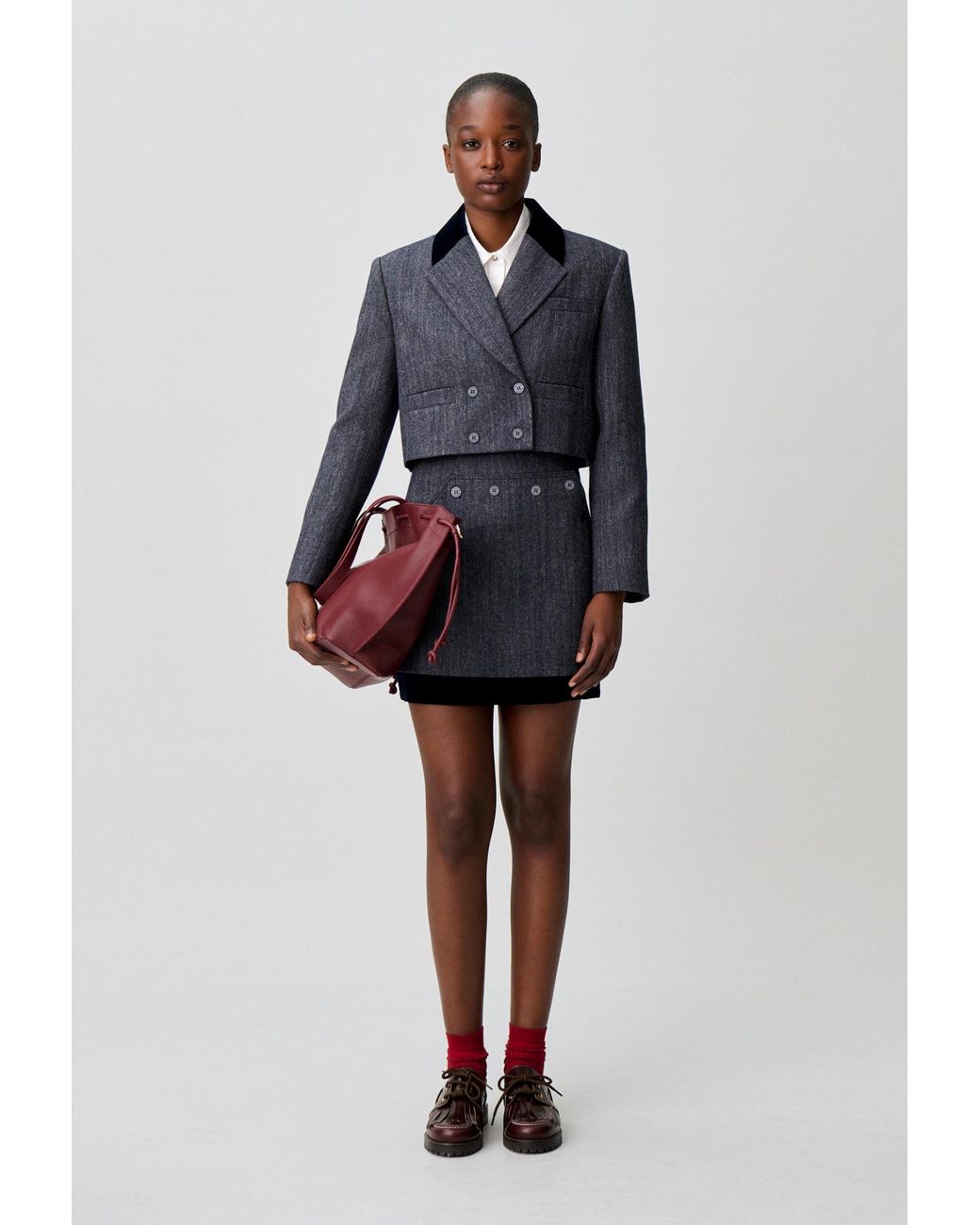 Claudie Pierlot Blue Bi-Material Tailored Jacket