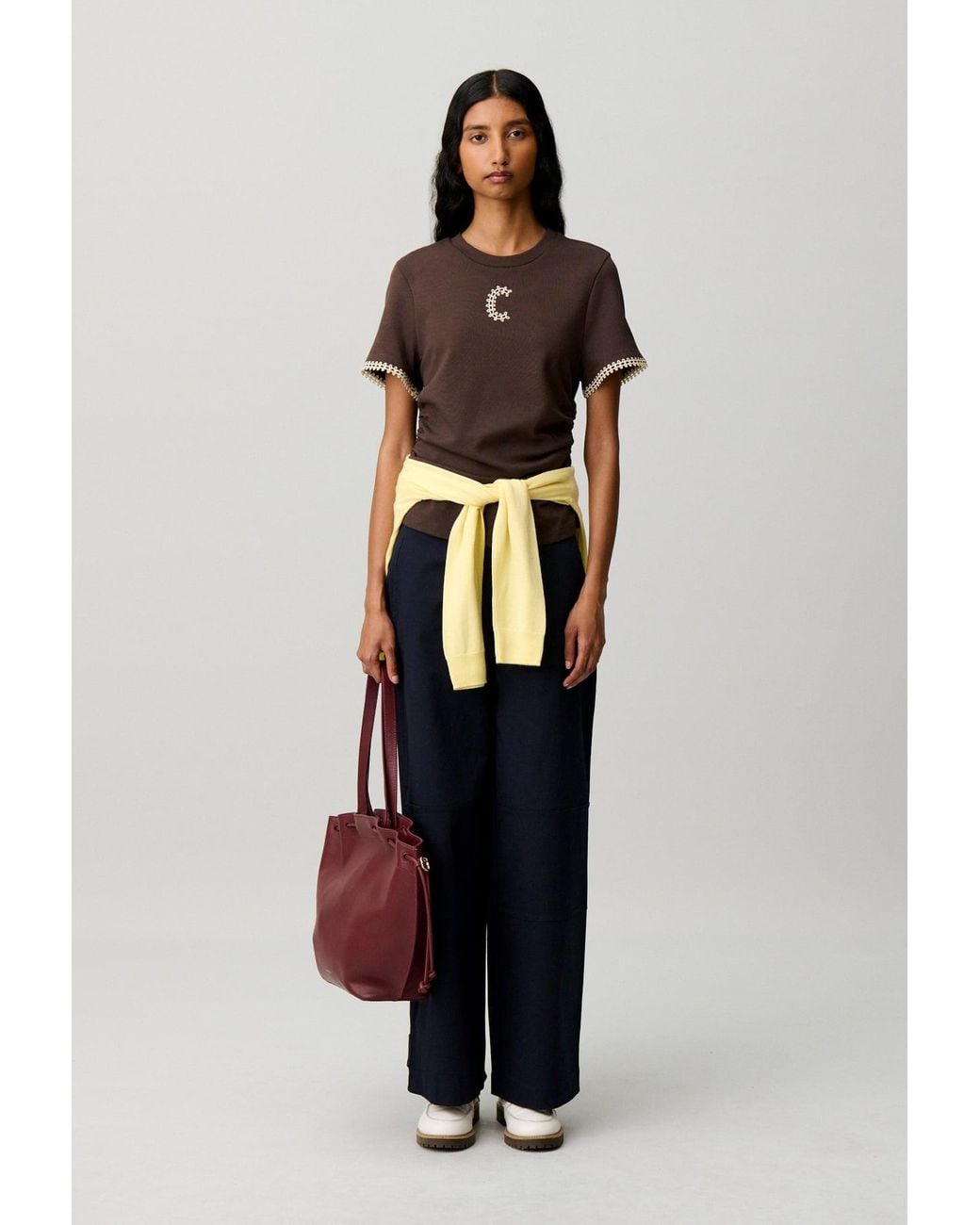 Claudie Pierlot Brown Draped Short Sleeve T-Shirt