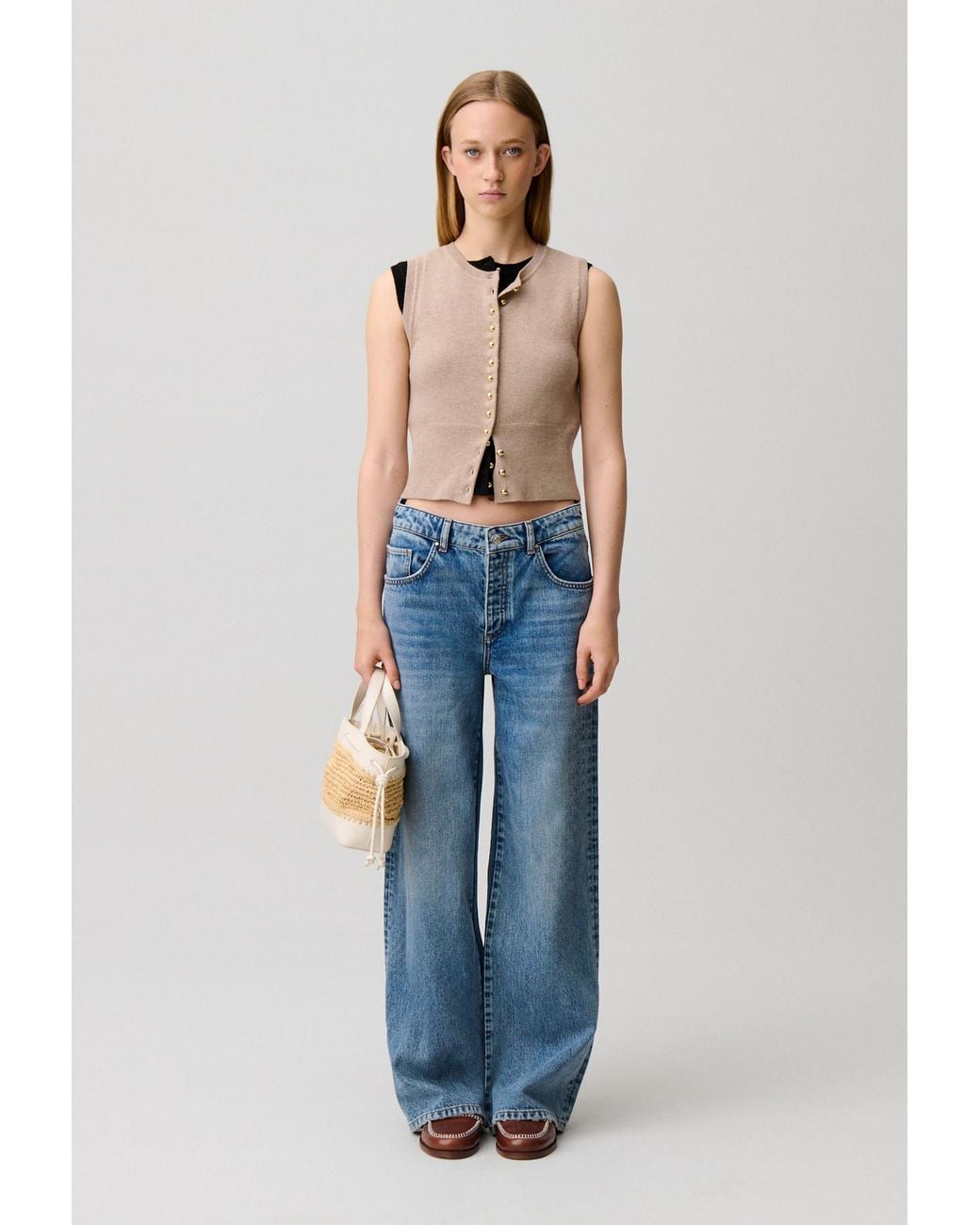 Claudie Pierlot Blue Button-Up Knitted Top