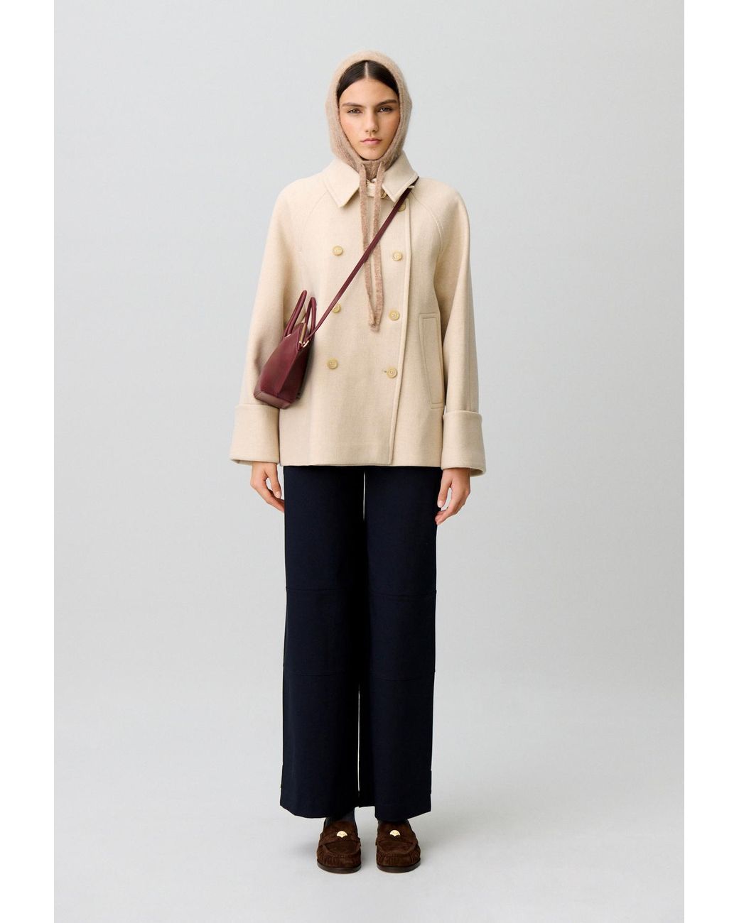 Claudie Pierlot Natural Short Peacoat With Shirt Collar