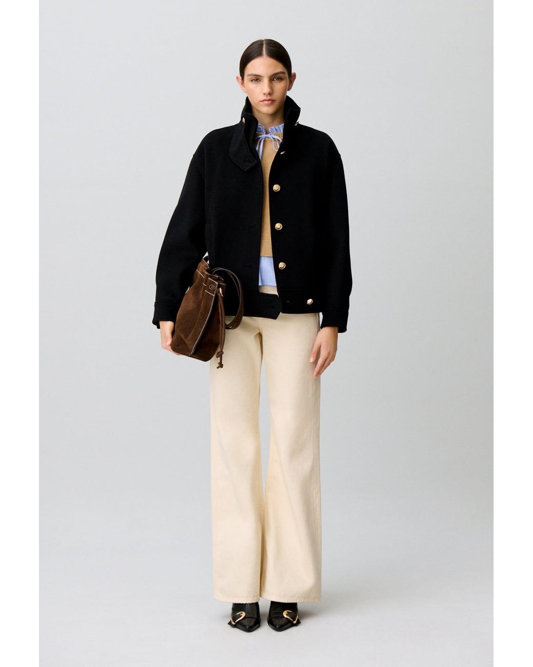Claudie Pierlot Black Short Coat Stand-Up Collar