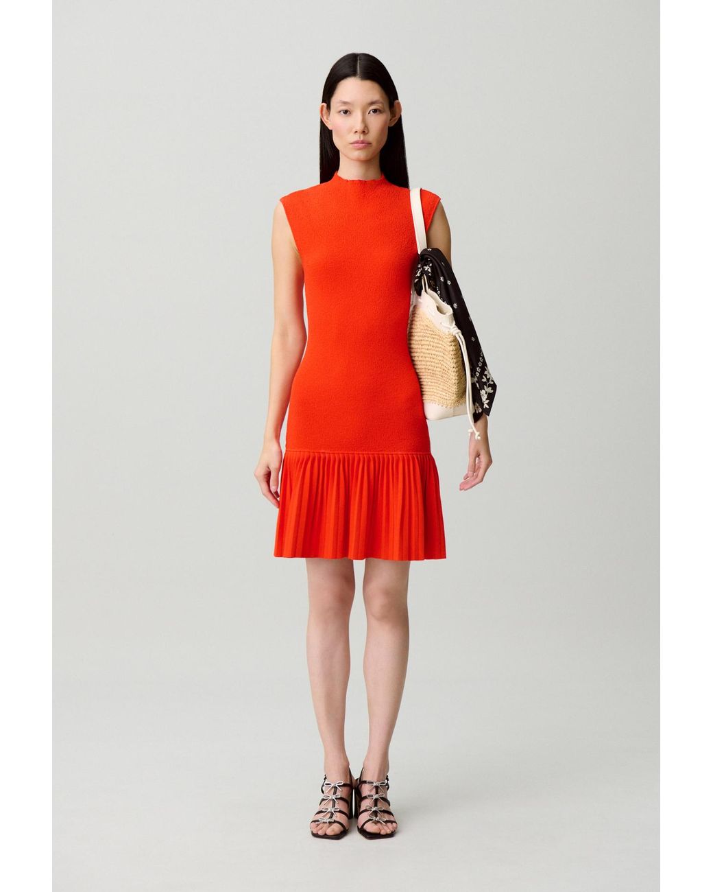 Claudie Pierlot Red Pleated Knit Dress