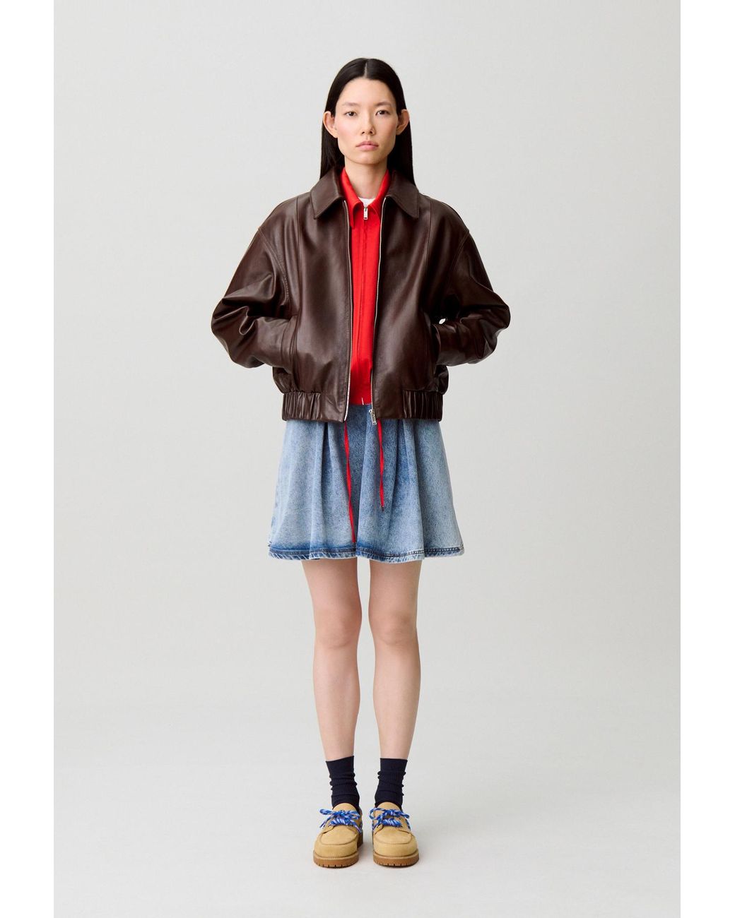 Claudie Pierlot Red Casual Shiny Leather Jacket