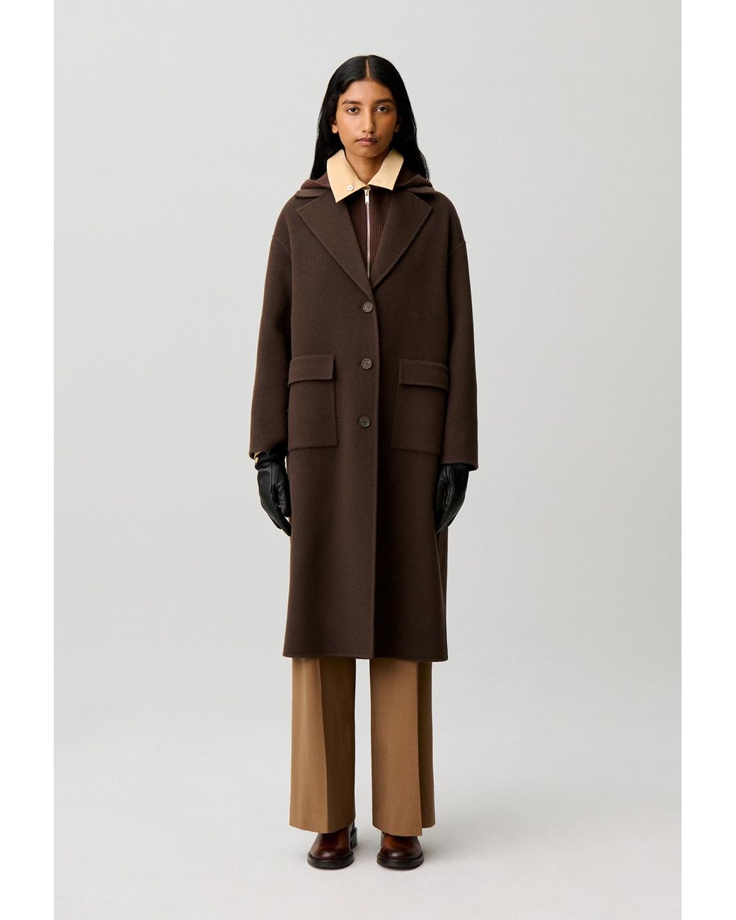 Claudie Pierlot Brown Long Tailored Collar Wool Coat