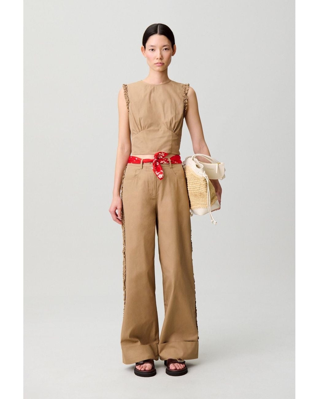 Claudie Pierlot Natural Ruffled Crop Top