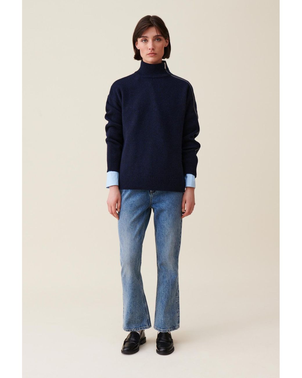 Pull Col Montant Zippe Bleu Marine Claudie Pierlot en coloris Bleu Lyst