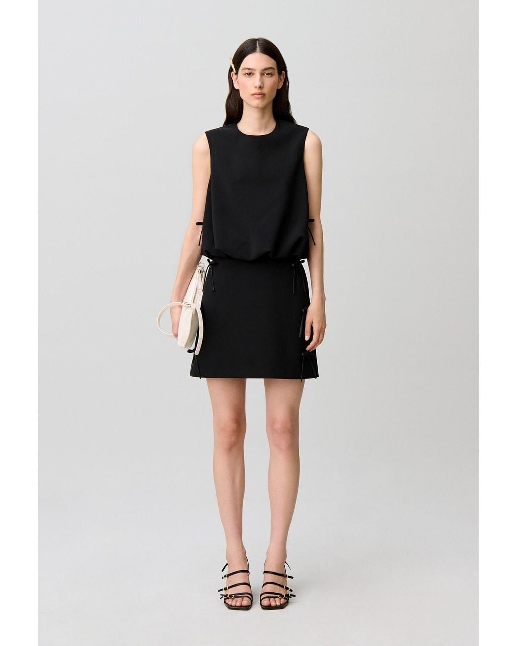 Claudie Pierlot Black Round Neck Blouson Top Satin Bows