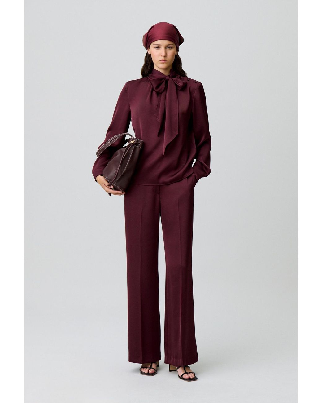 Claudie Pierlot Red Flowy Blouse With Lavallière Collar