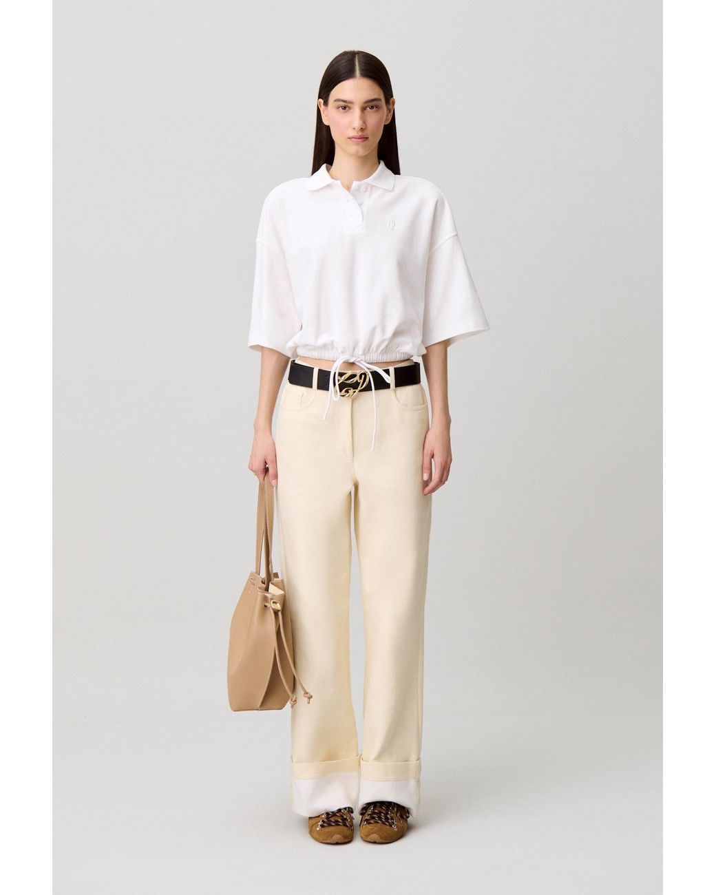 Claudie Pierlot Natural Elegant Straight Cotton Trousers