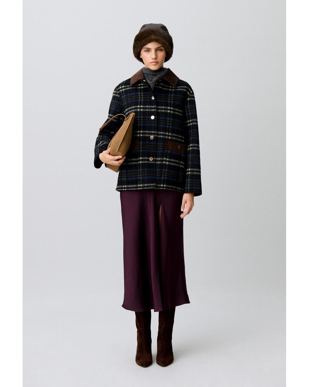Claudie Pierlot Black Checked Wool Blend Coat