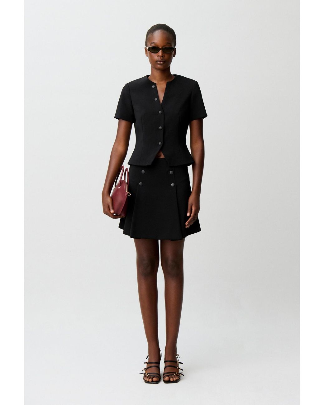 Claudie Pierlot Black Fitted Button-Up V-Neck Top