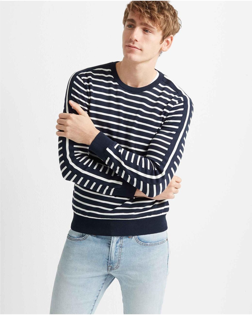 Club Monaco Striped Cotton Sweater in Navy/White (Blue) for Men - Save ...