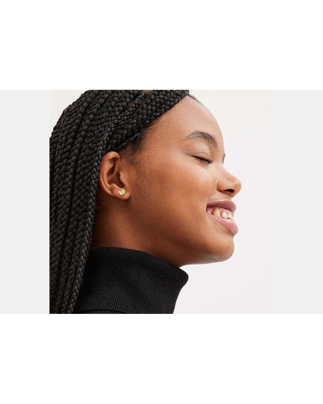 COACH Black 14 K Tea Rose Single Stud Earring