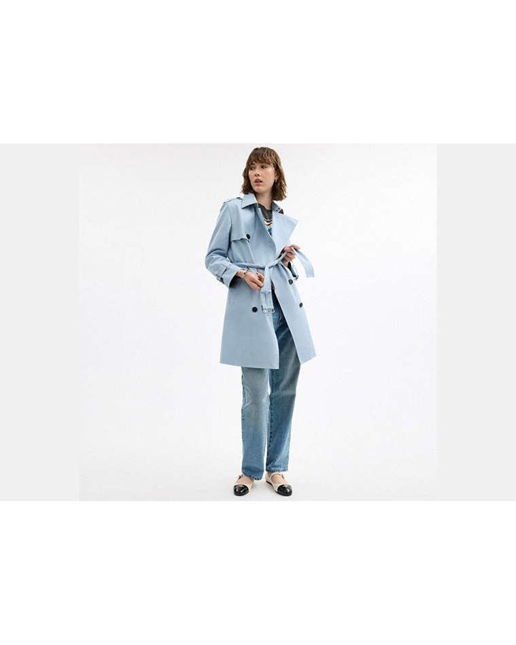 COACH Blue Mid Trench Coat