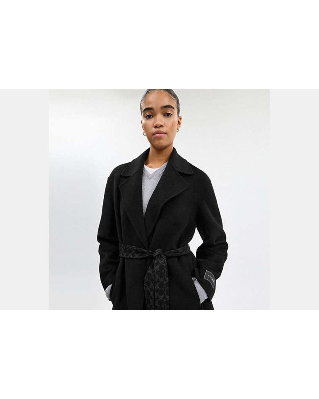 COACH Black Belted Wool Long Coat