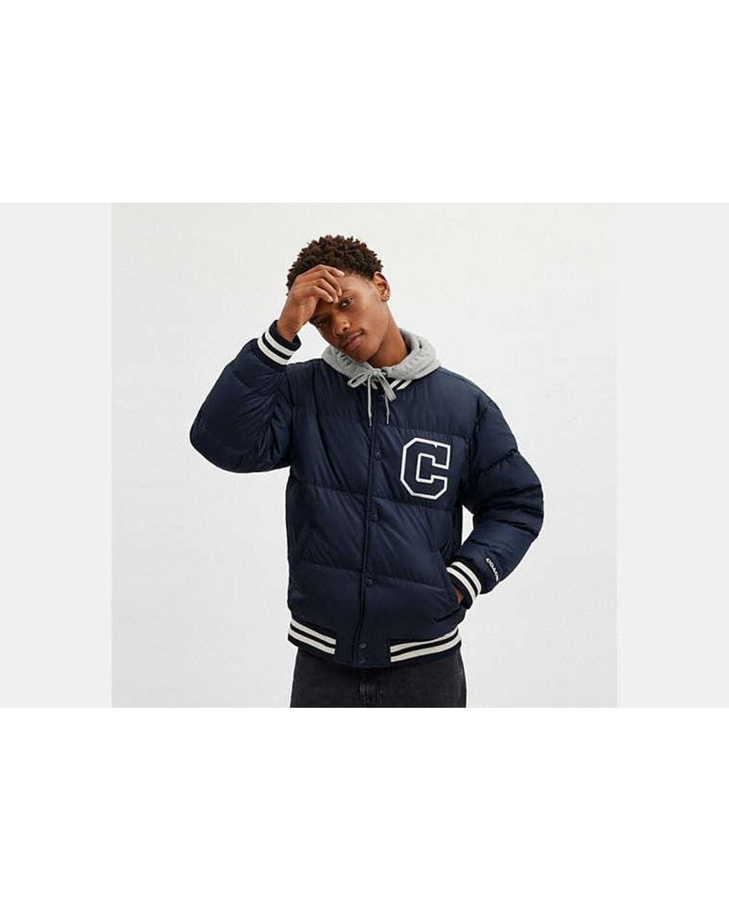 COACH Blue Down Varsity Jacket In Recycled Polyester for men