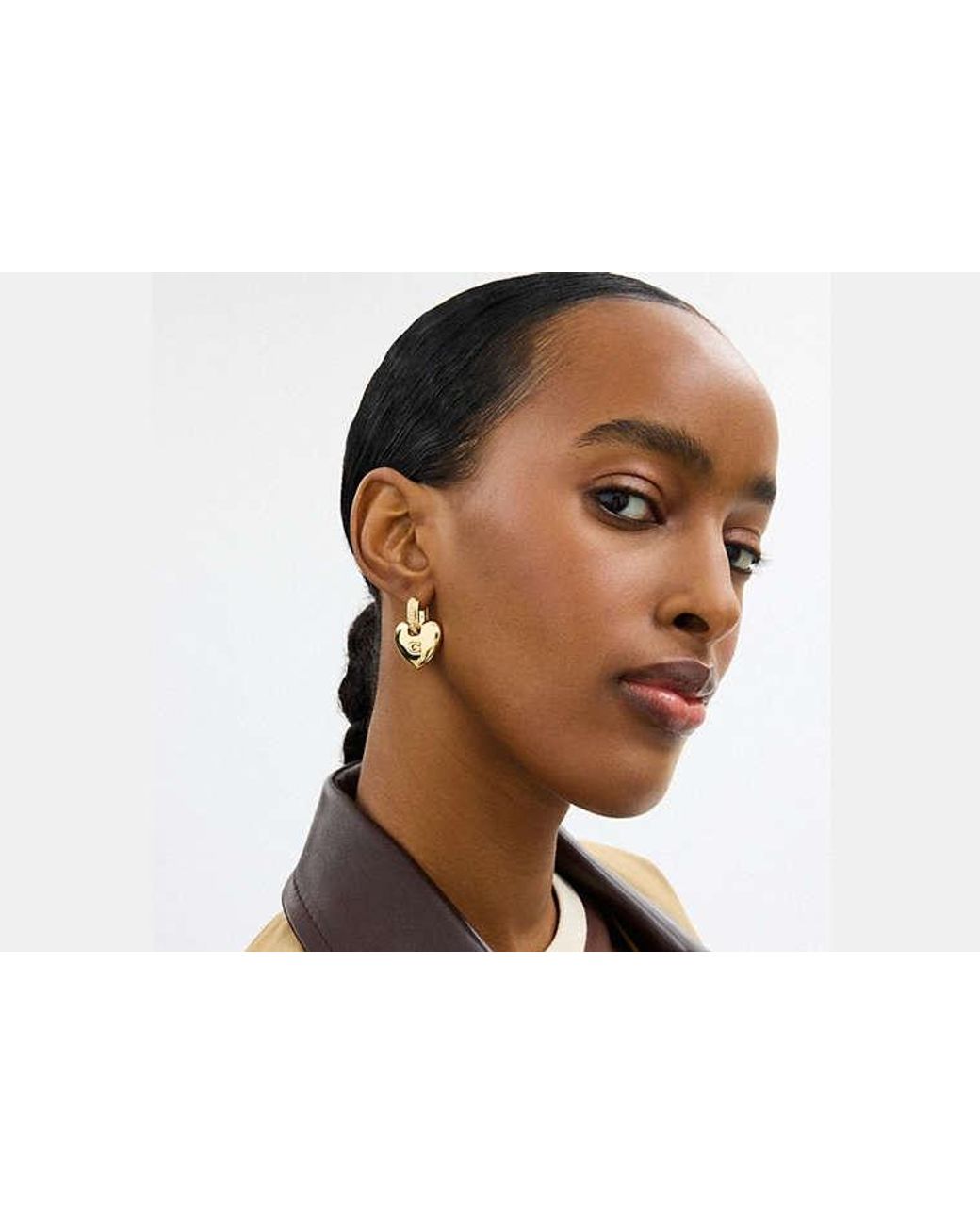 COACH Black Signature Heart Statement Drop Earrings
