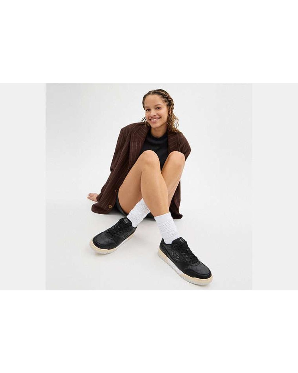 COACH Black Soho Sneakers With Signature Canvas Shoes Charcoal