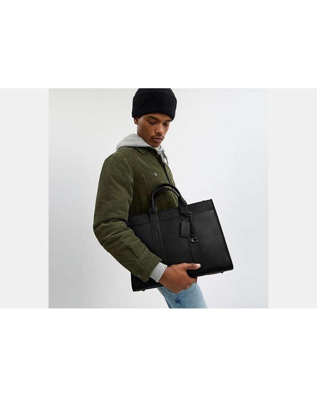 COACH Black Wesley Tote In Maxi Signature Leather for men