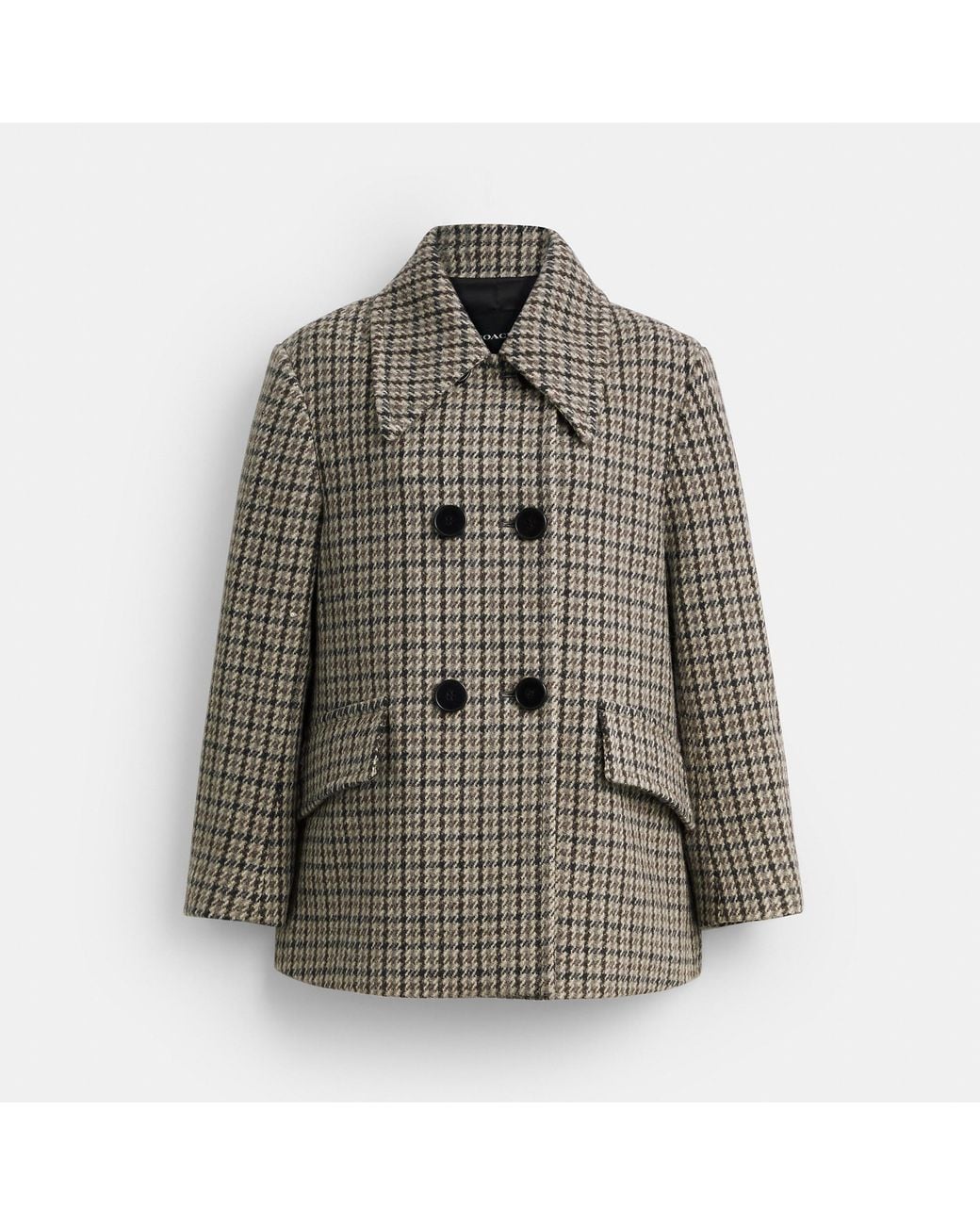 COACH Gray Houndstooth Wool Coat
