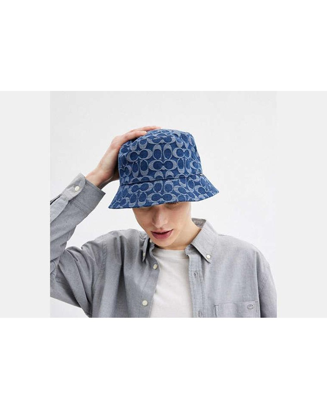 COACH Blue Signature Bucket Hat