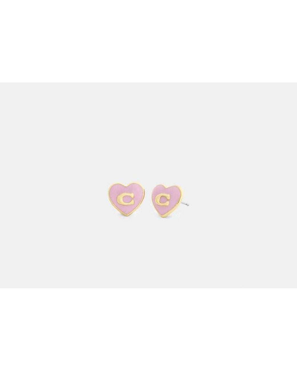 COACH Black Signature Enamel Heart Stud Earrings