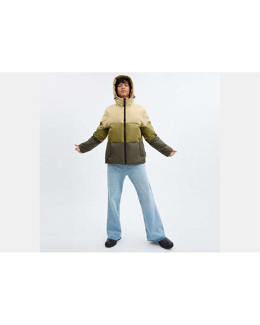 COACH Green Colorblock Down Jacket for men