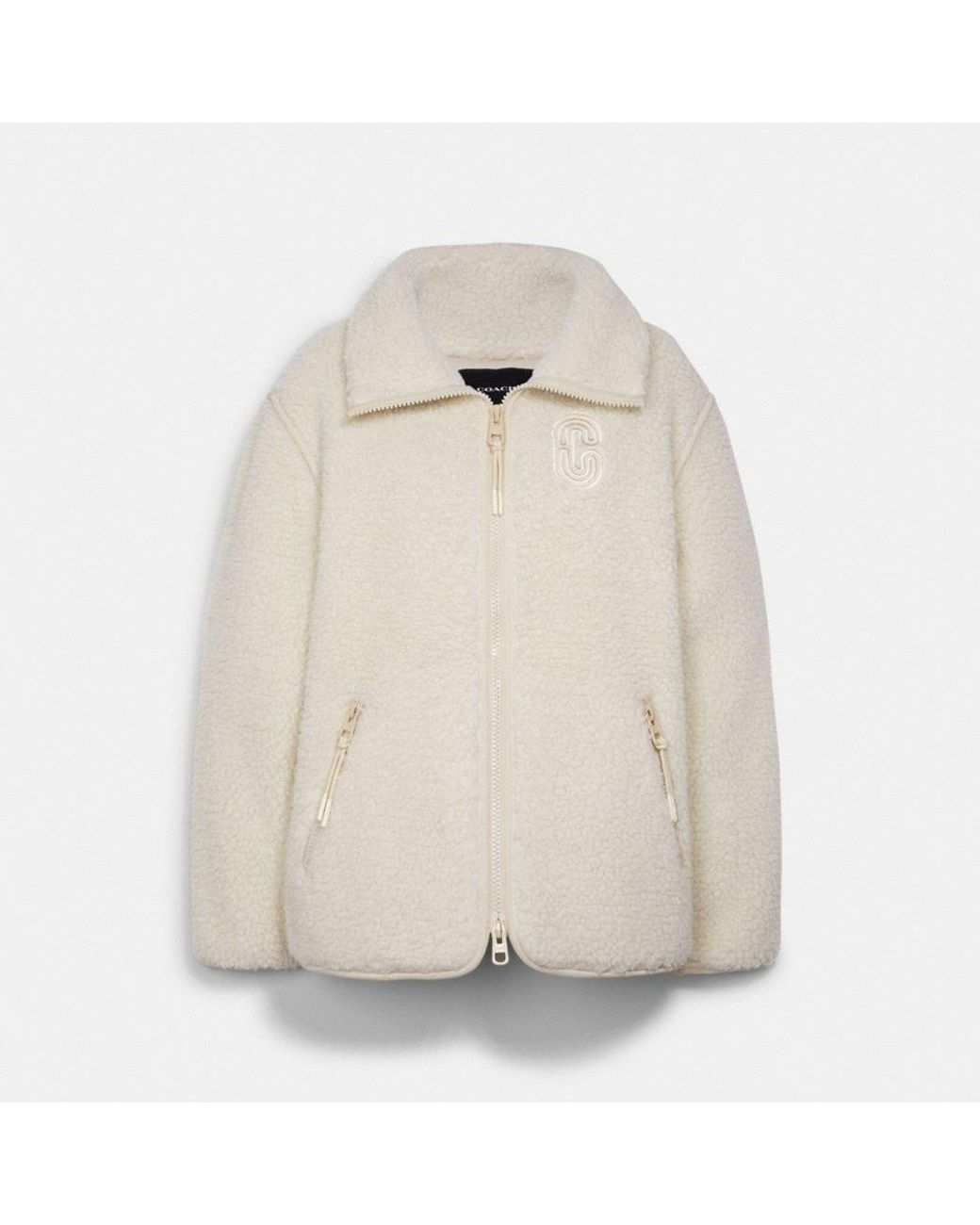 COACH Sherpa Zip Up in White | Lyst