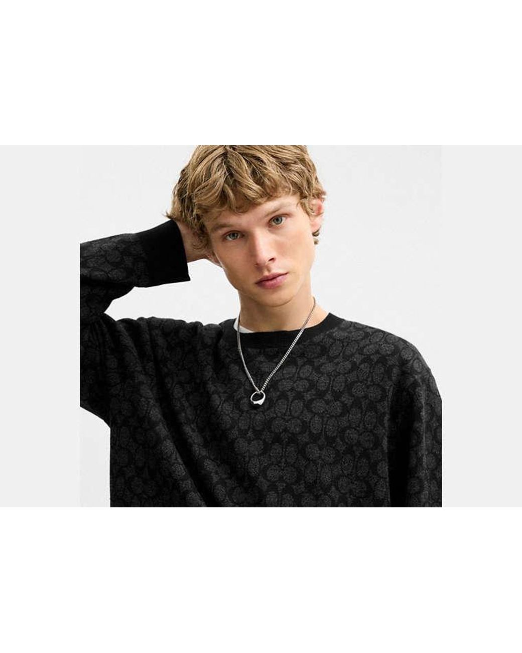 COACH Black Signature Crewneck Sweater for men