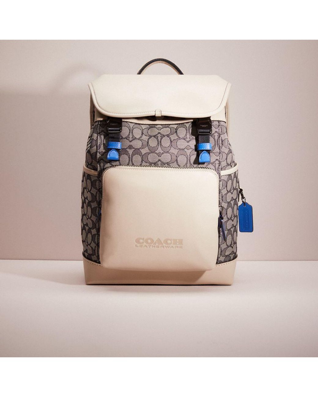 COACH Leather Restored League Flap Backpack In Signature Jacquard for