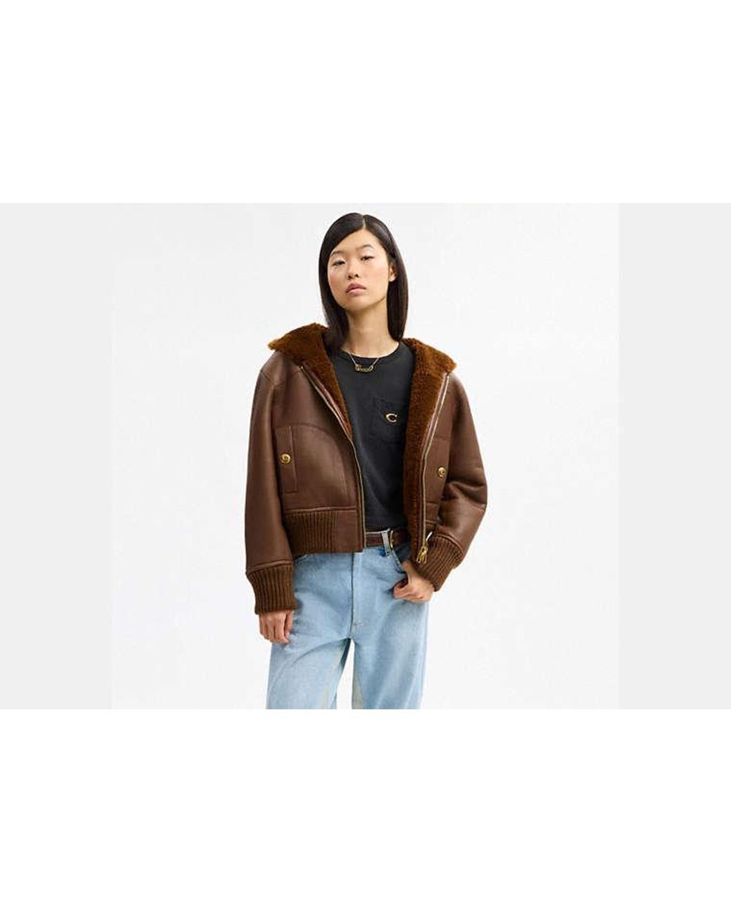 COACH Brown Reversible Shearling Hoodie