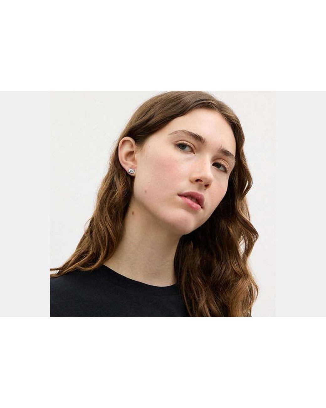 COACH Black Signature Envelope Stud Earrings