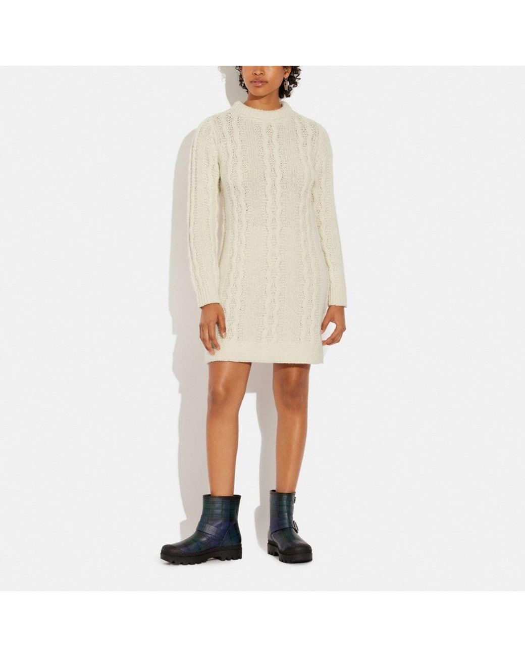 COACH Cable Knit Dress in Natural