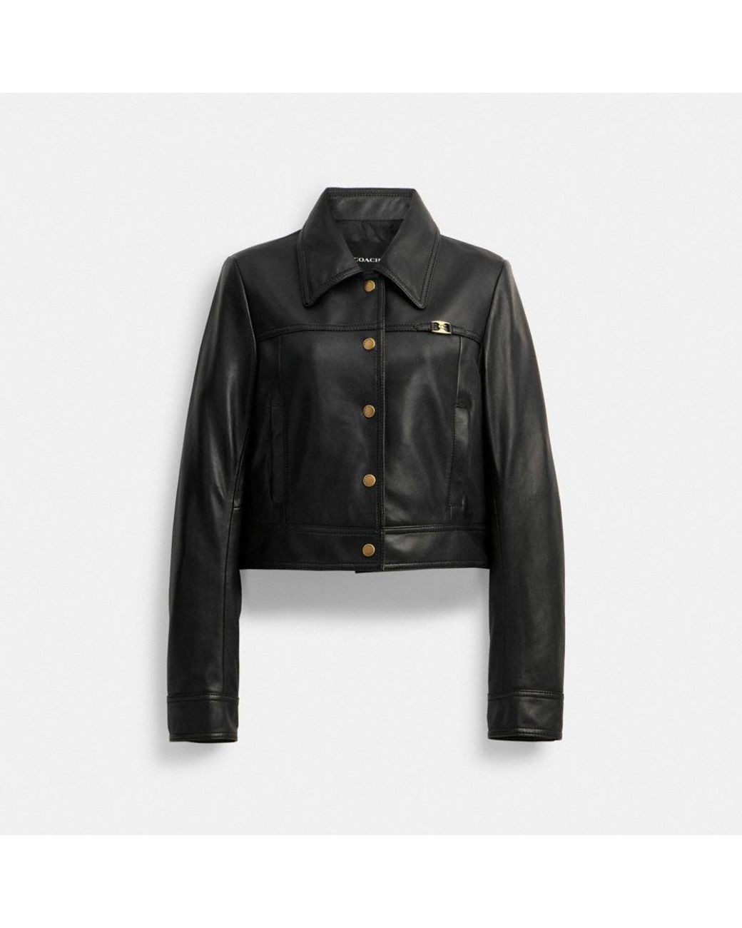 COACH Heritage C Snap Front Shrunken Jacket in Black | Lyst