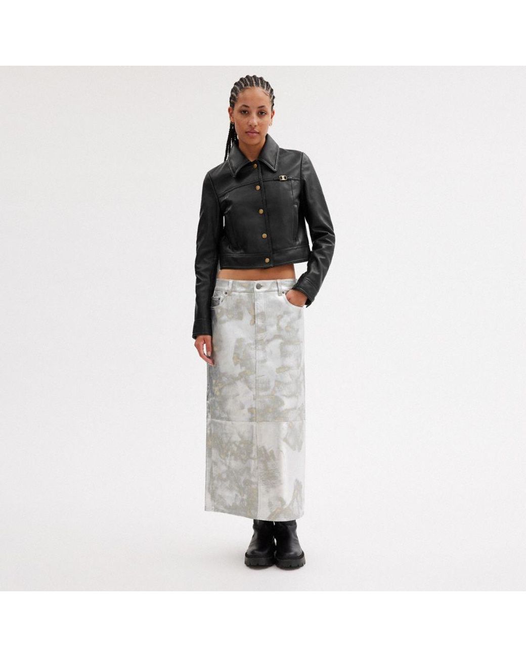 COACH Heritage C Snap Front Shrunken Jacket in Black | Lyst