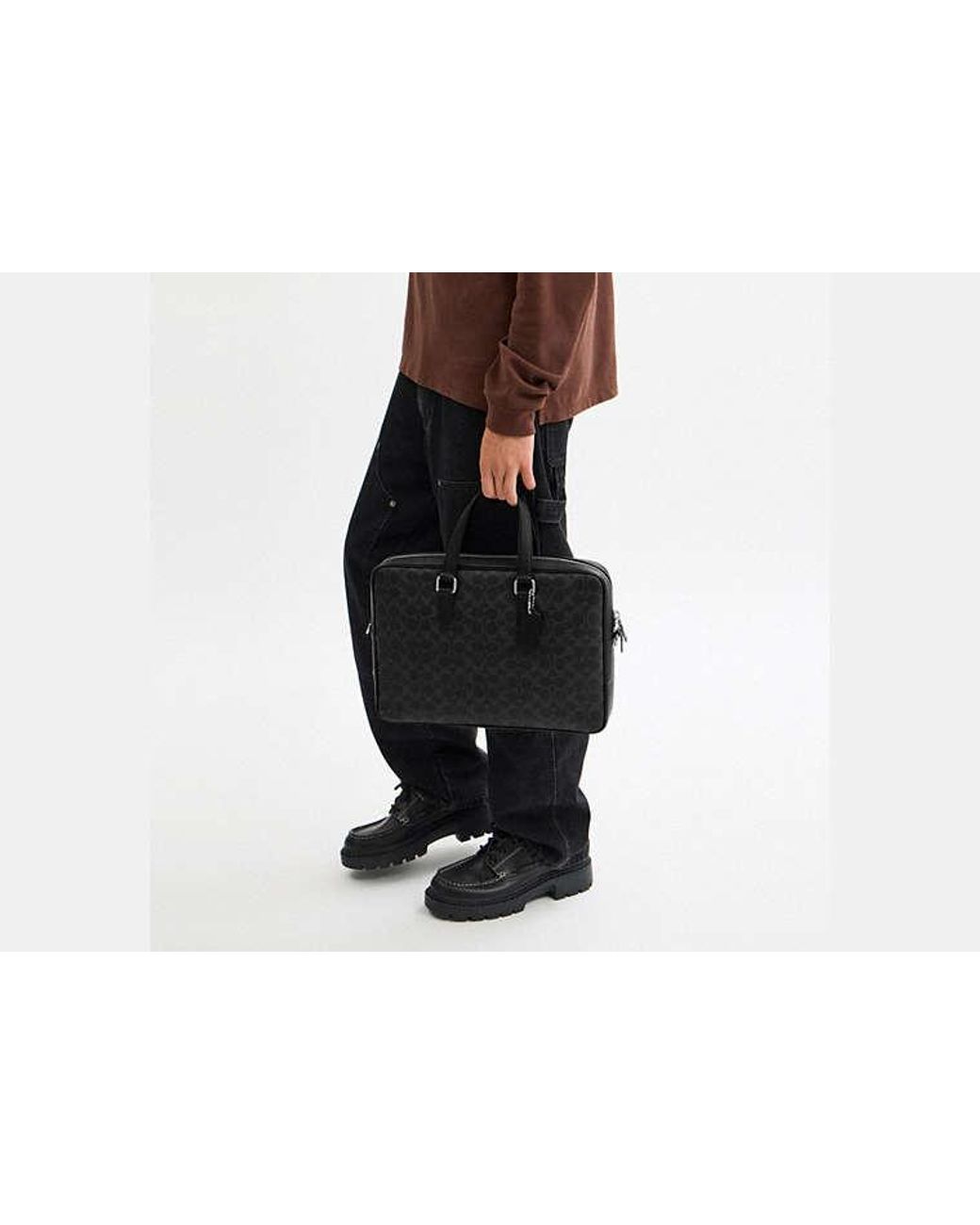 COACH Black Caden Brief Bag In Signature Canvas for men