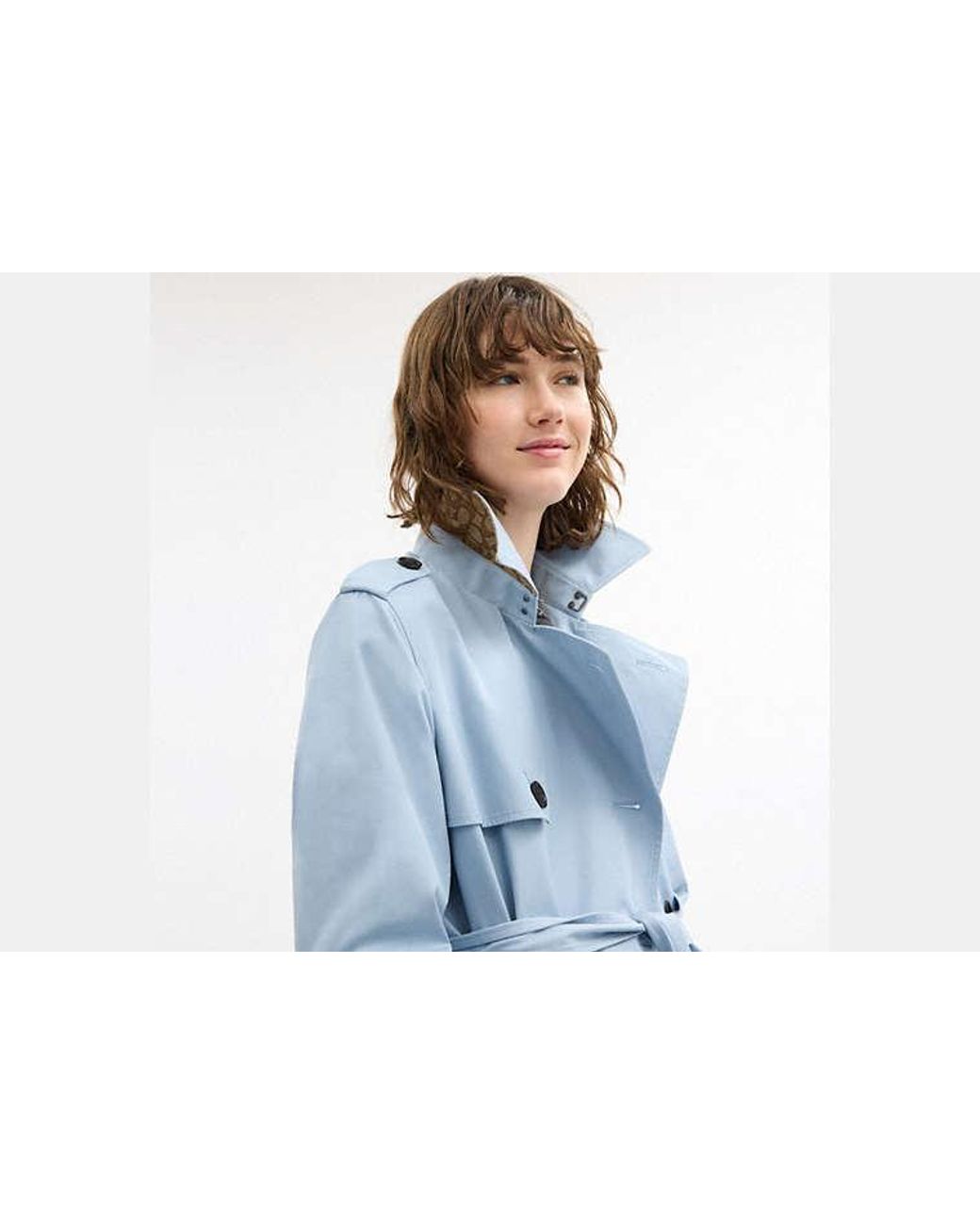 COACH Blue Mid Trench Coat