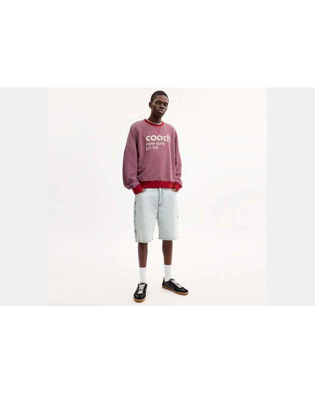COACH Red Striped Crewneck Sweatshirt for men