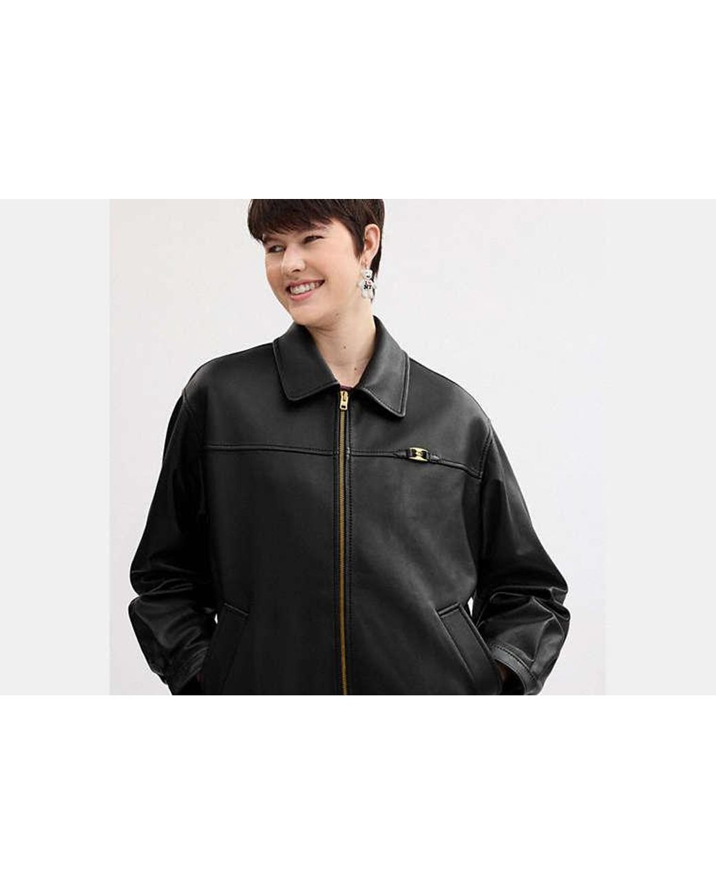 COACH Black Heritage C Plaque Oversized Leather Jacket