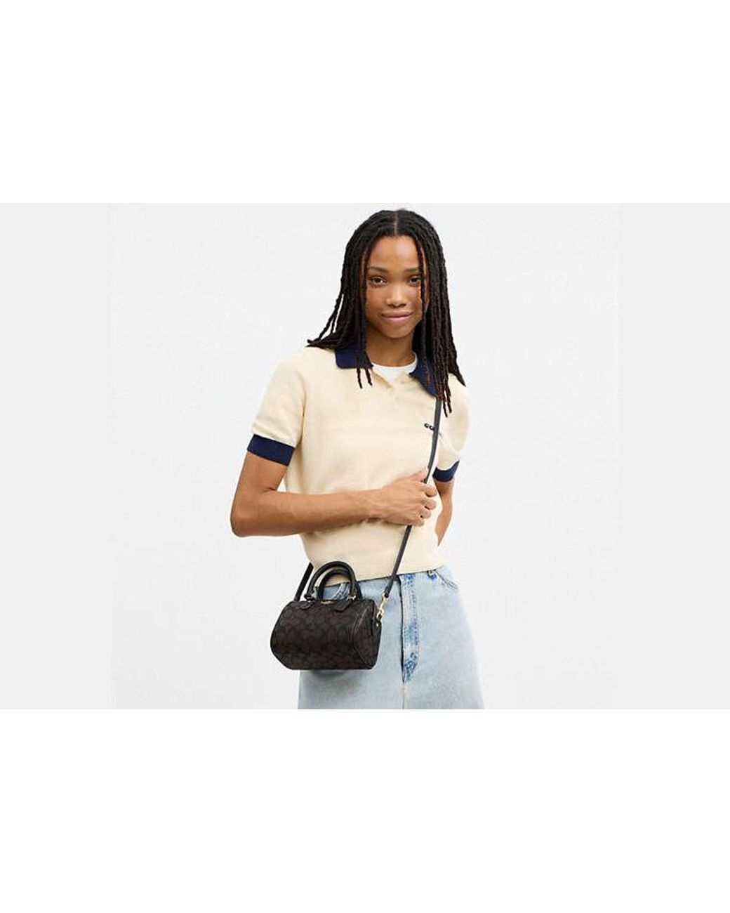 COACH Black Mini Rowan Crossbody Bag In Signature Canvas