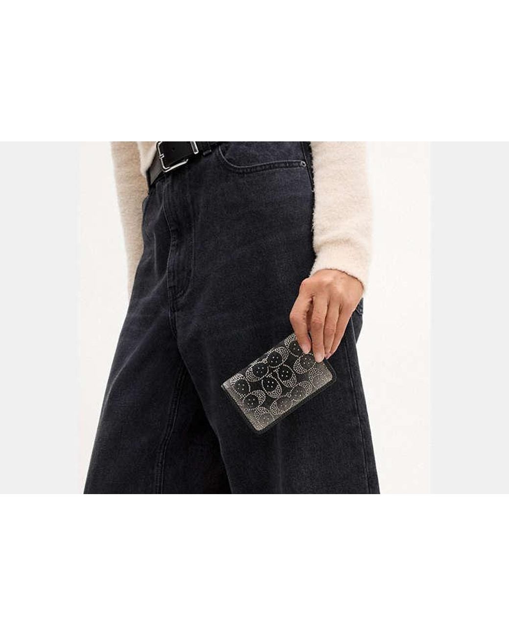 COACH Black Essential Slim Card Case With Crystal Signature