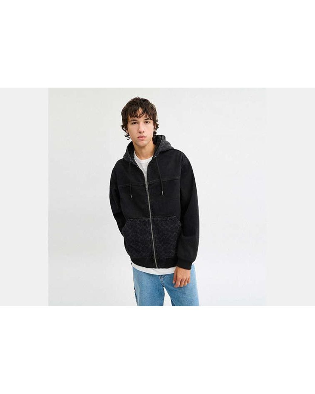 COACH Black Signature Denim Zip Jacket for men