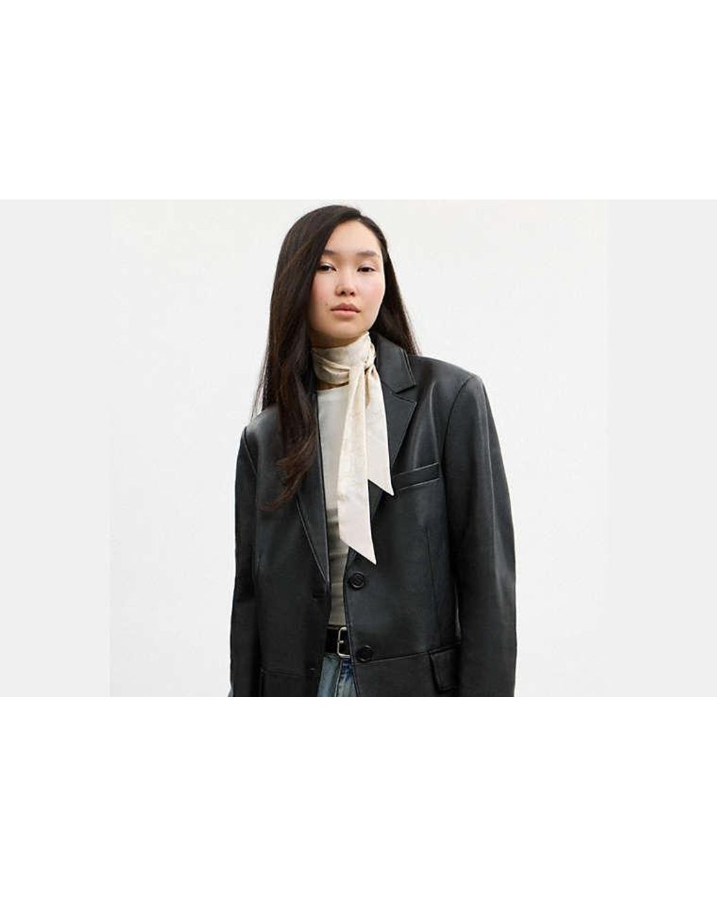 COACH Black Textured Signature Print Silk Skinny Scarf