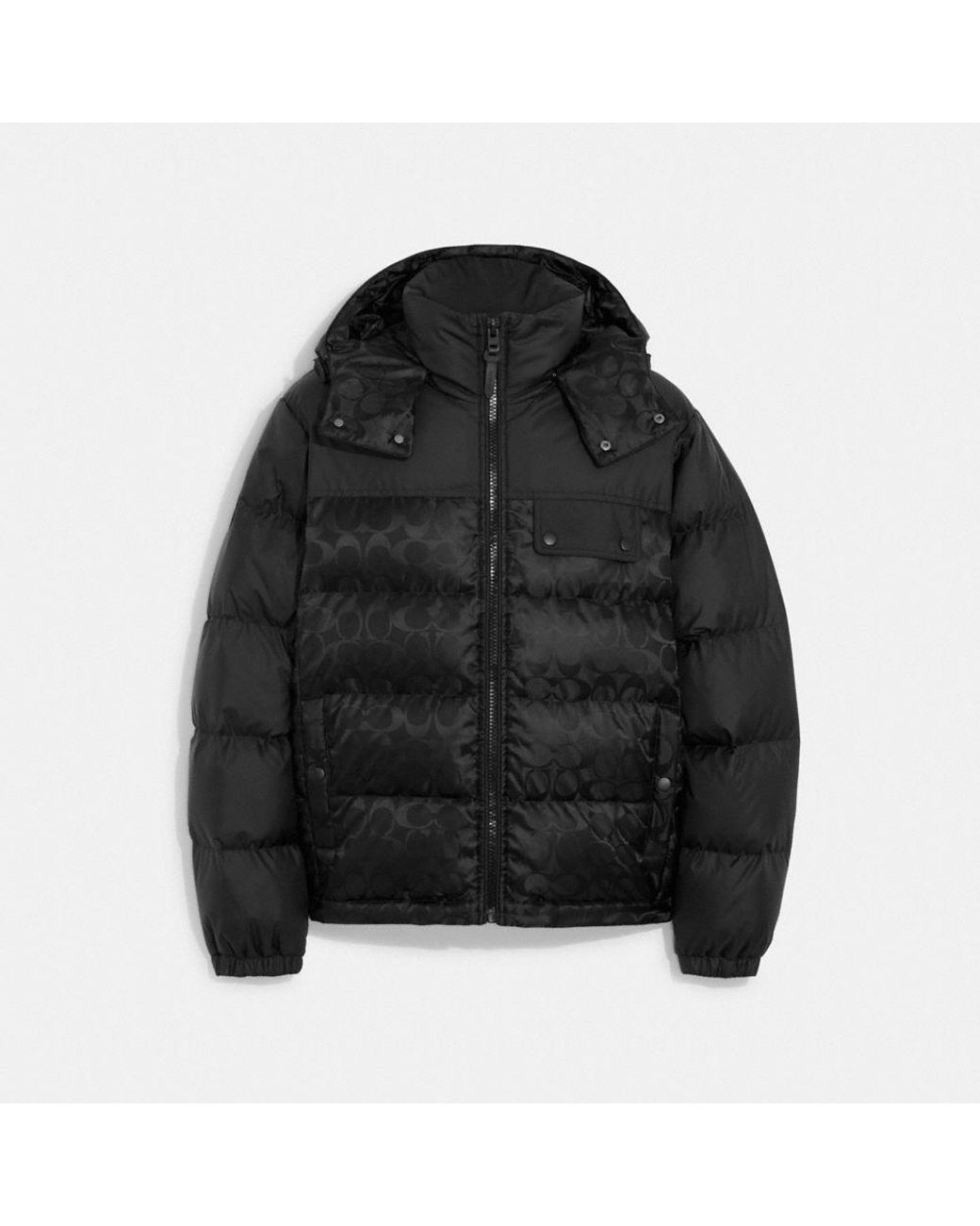 COACH Signature Hooded Puffer Jacket in Black for Men | Lyst